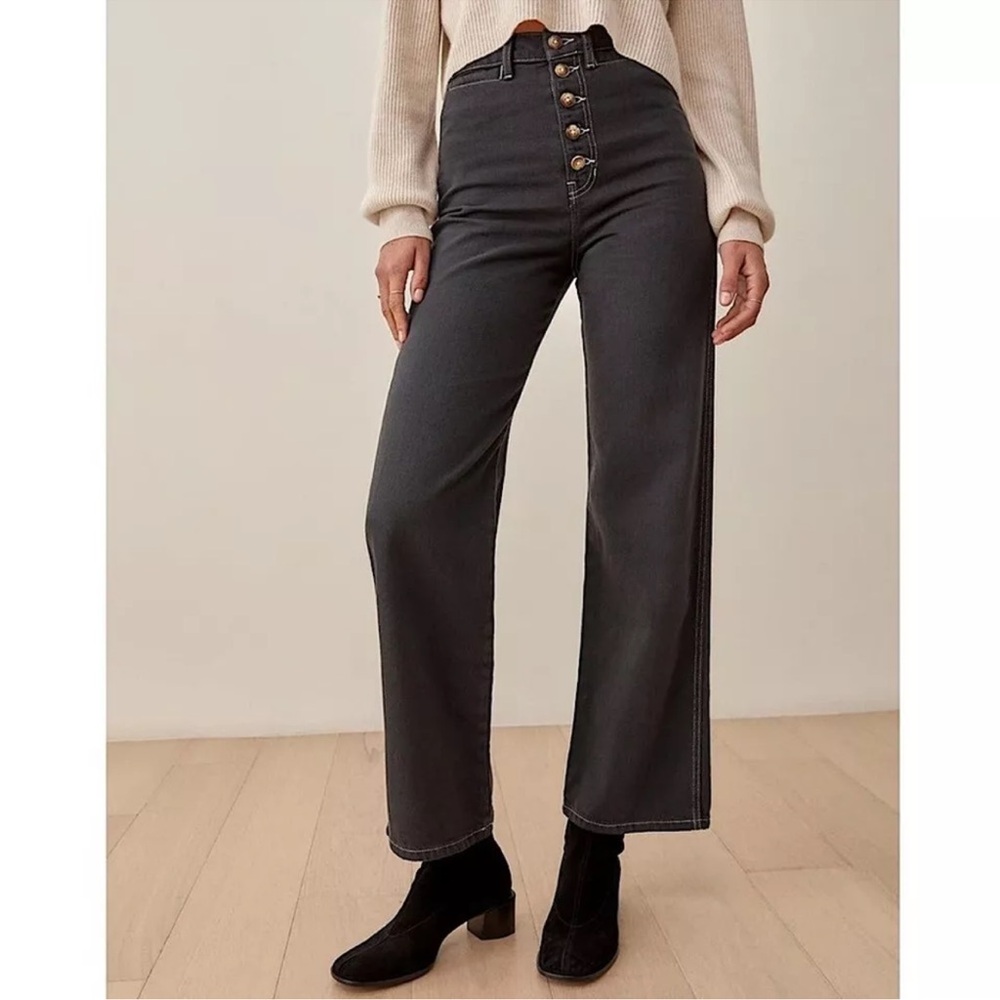 Reformation Lexi High Rise Wide Leg Jeans | in Washed Black Gray Size 24
